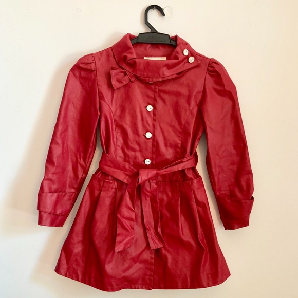 Girls Fashion Red Trench Coat/Rain Jacket - Picture 1 of 8